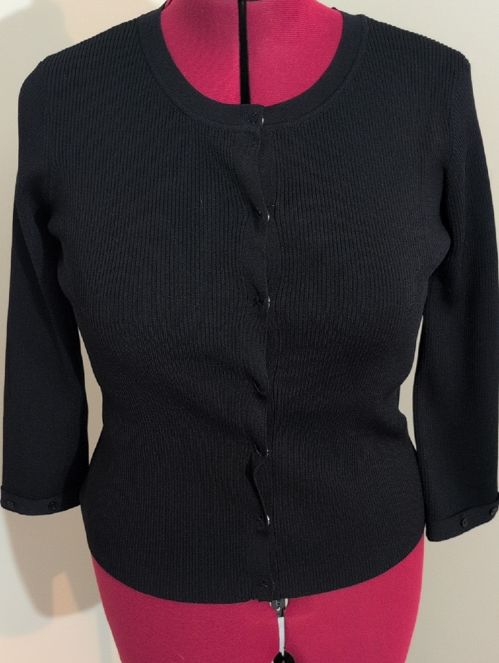 Actitude Twinset | Women's Black Button-Front Textured Striped Sweater Cardigan